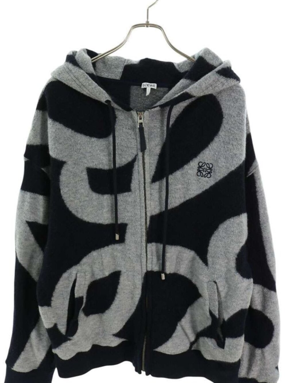Loewe Logo Applique Drawstring Zip Up Hoodie